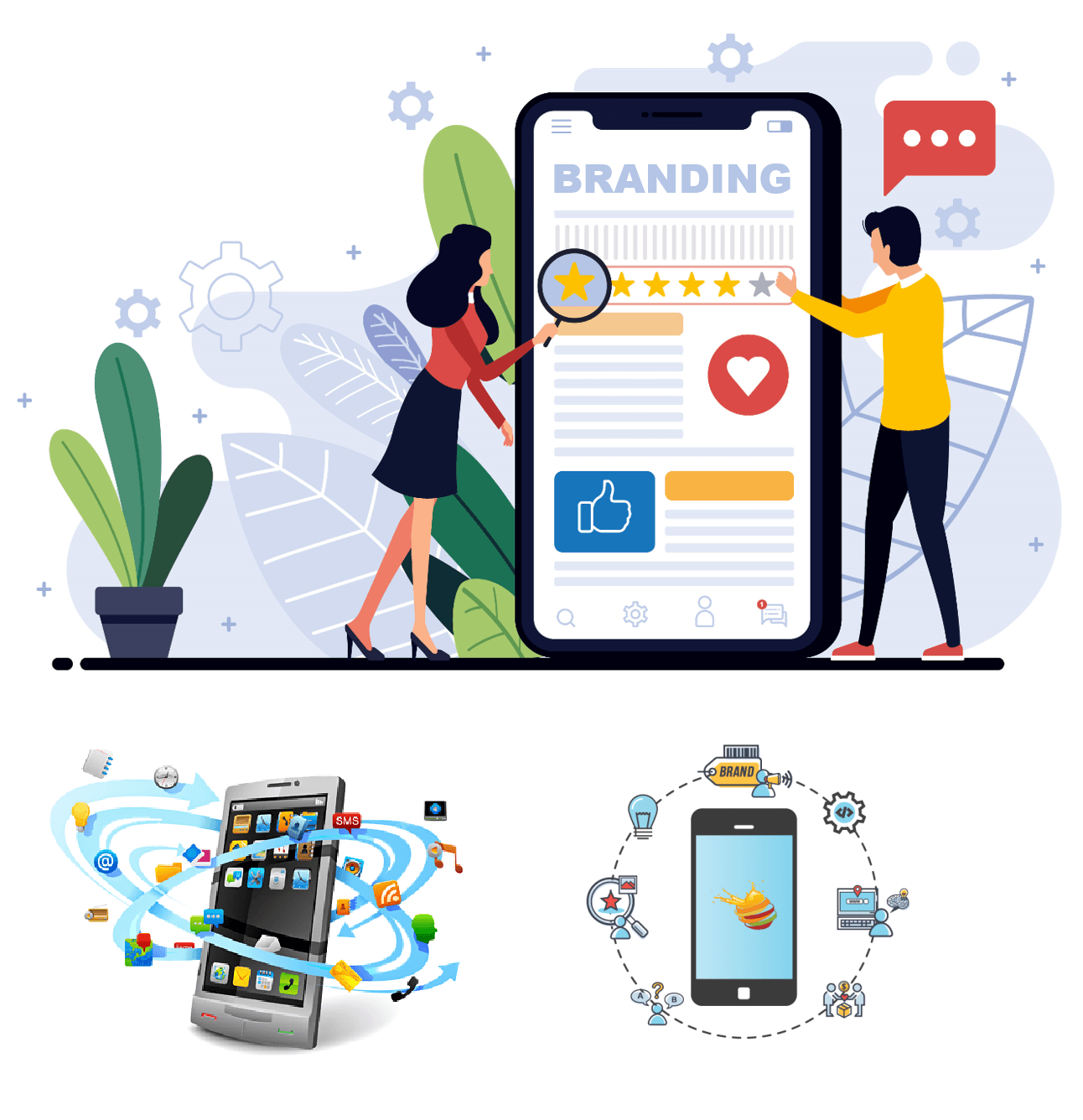 The mobile app branding process at Media Kendra involves the following detailed steps to give you a high-quality service. <span class="dot">.</span>